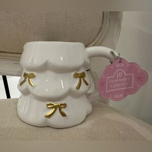 🤍 Viral White Christmas Tree Mug With Gold Bows NWT Adorable
